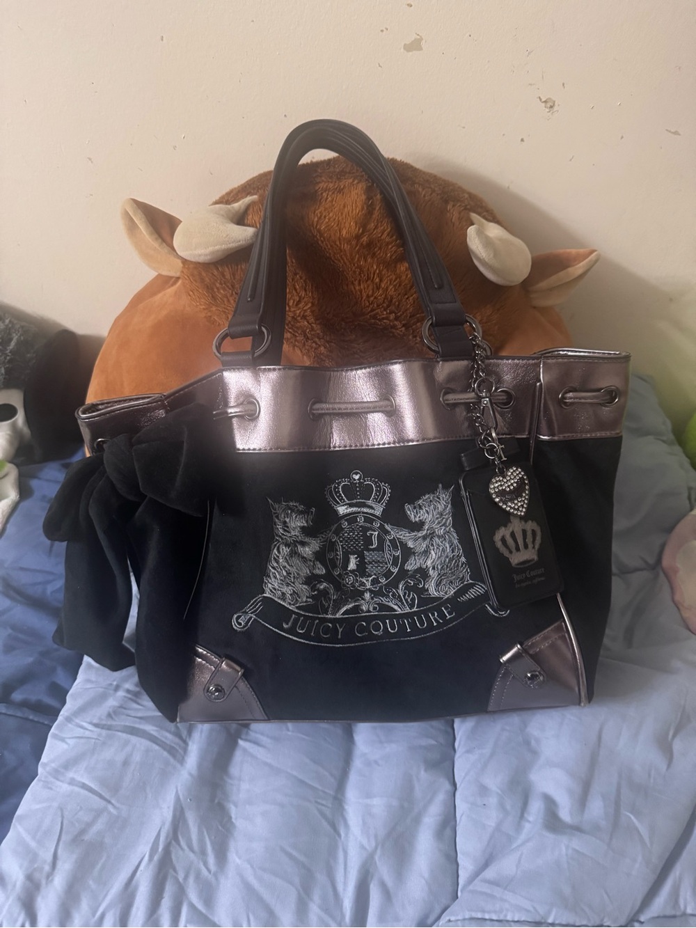 Juicy Couture Black Tote with Metallic Silver Accents